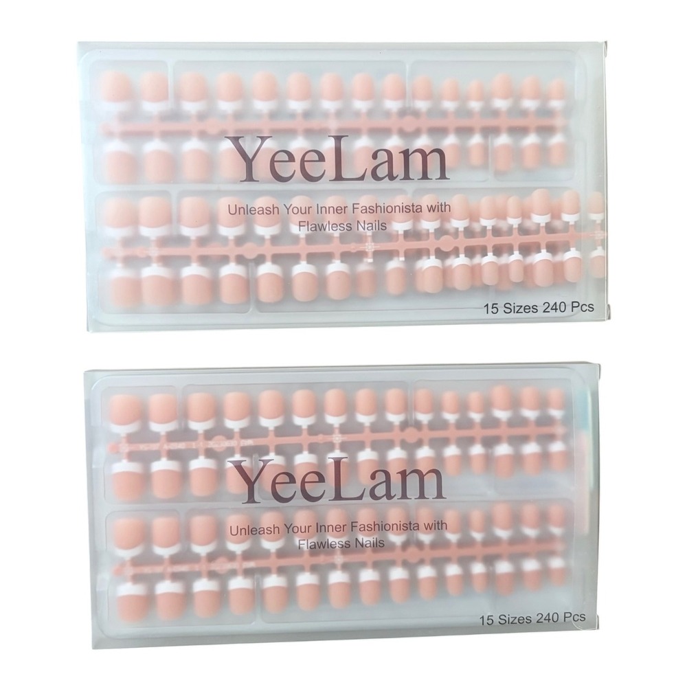 NEW French Tip Square Press On Nails 450 Pcs 15 Sizes Nude White Beauty